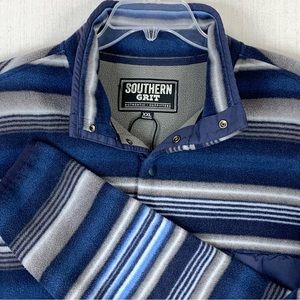 Southern Grit Men's Tundra Fleece 1/4 Snap Navy Blue Striped Pullover - Size XXL